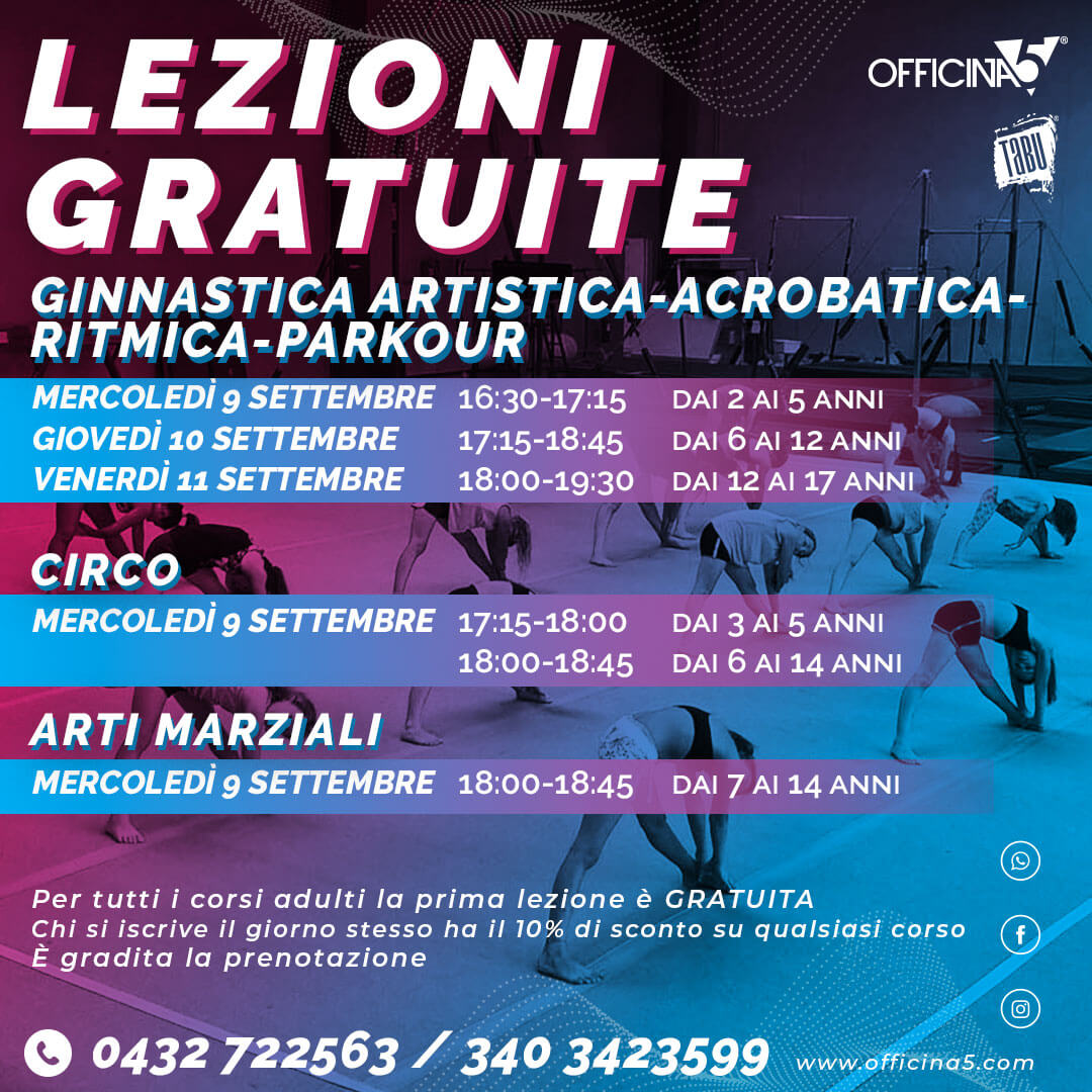 Lezioni gratuite di ginnastica da OFFICINA5 palestra a Ipplis di Premariacco