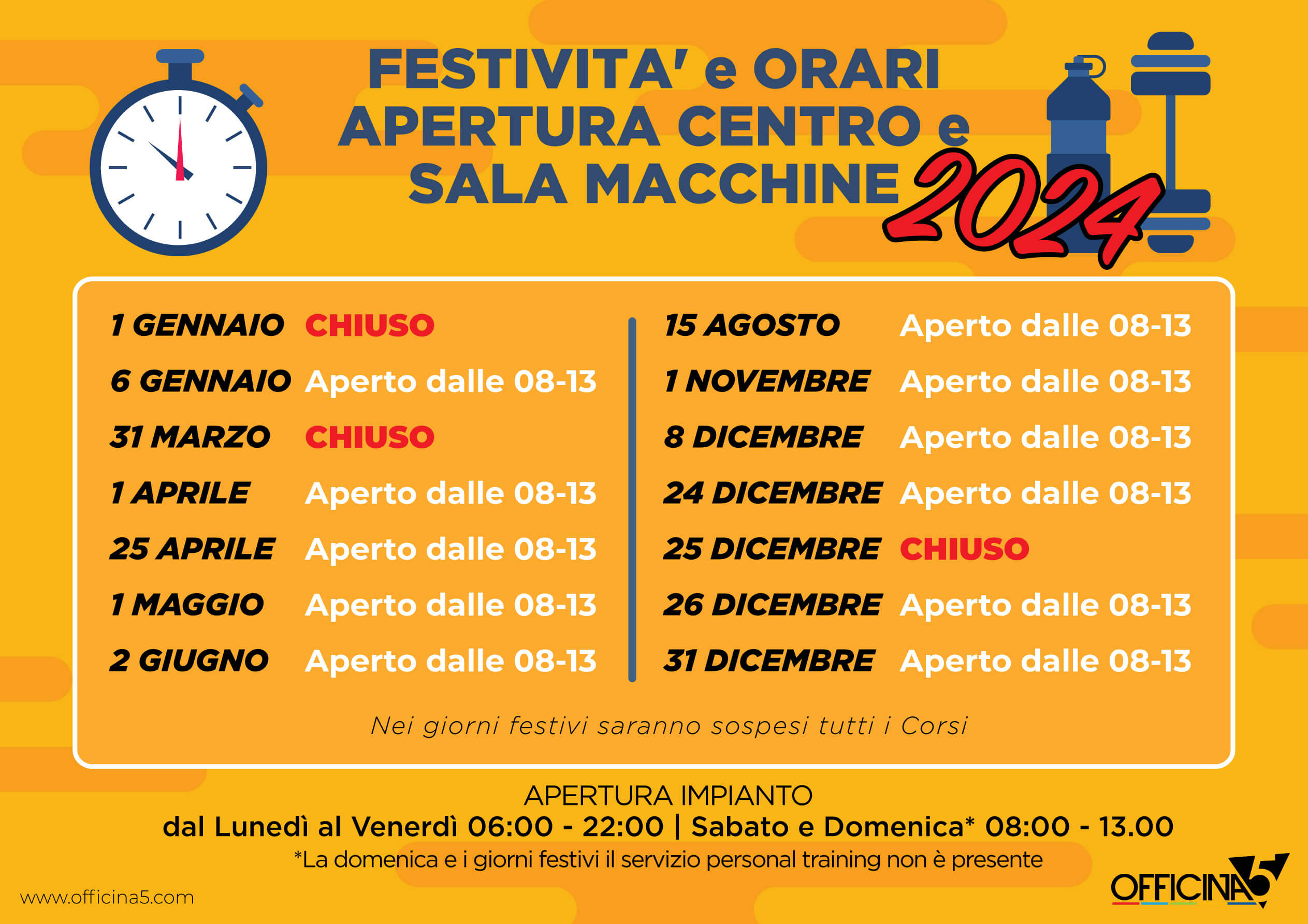 Orari di OFFICINA5 e salsa macchine durante le festività natalizie 2022-23