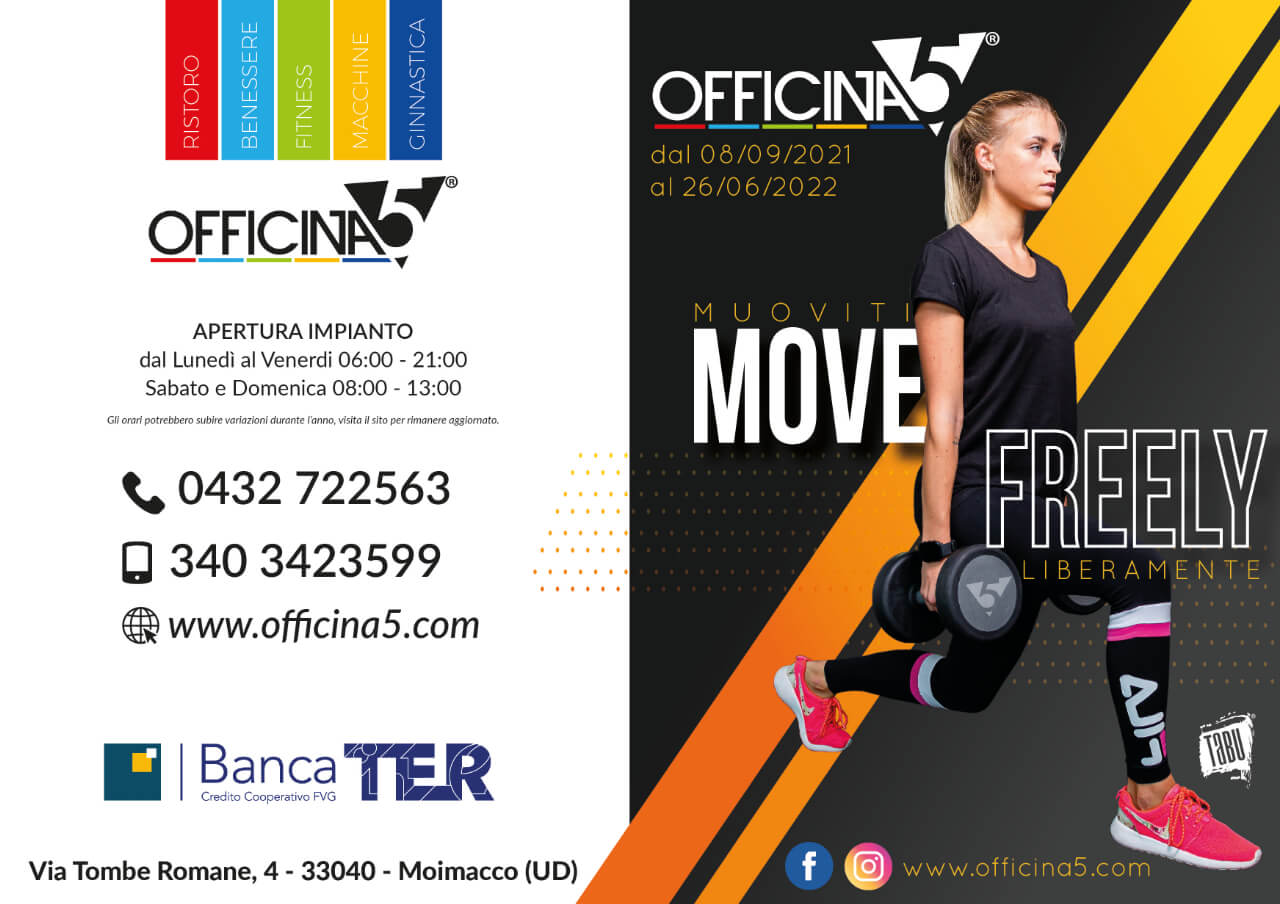 Officina5 palestra vicino Remanzacco: nuovi corsi fitness, ginnastica e sala macchine 2021-2022