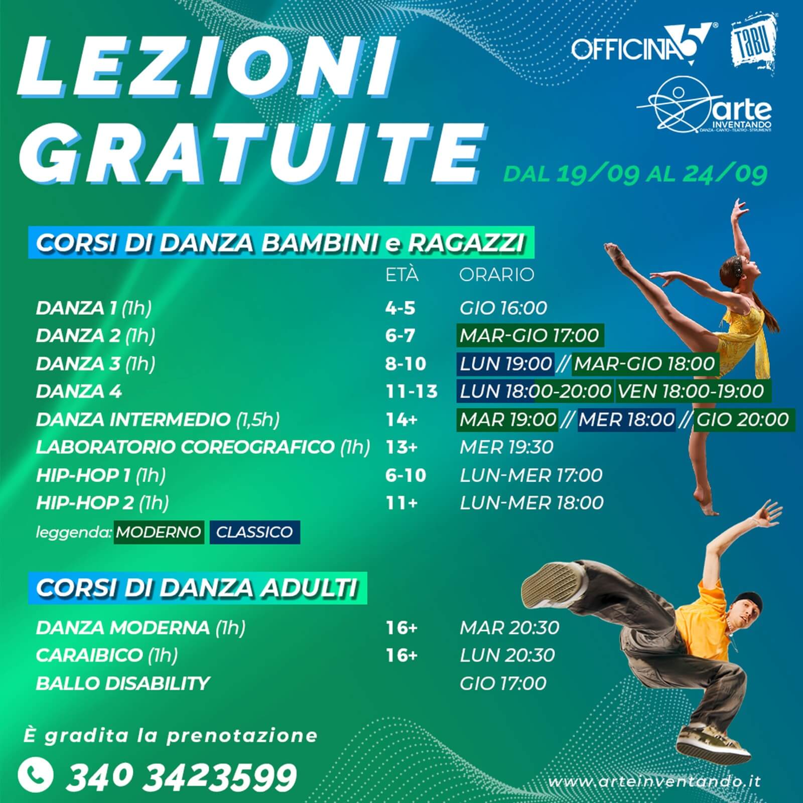 Lezioni gratuite corsi di danza con ARTEInventando palestra Officina5 ipllis