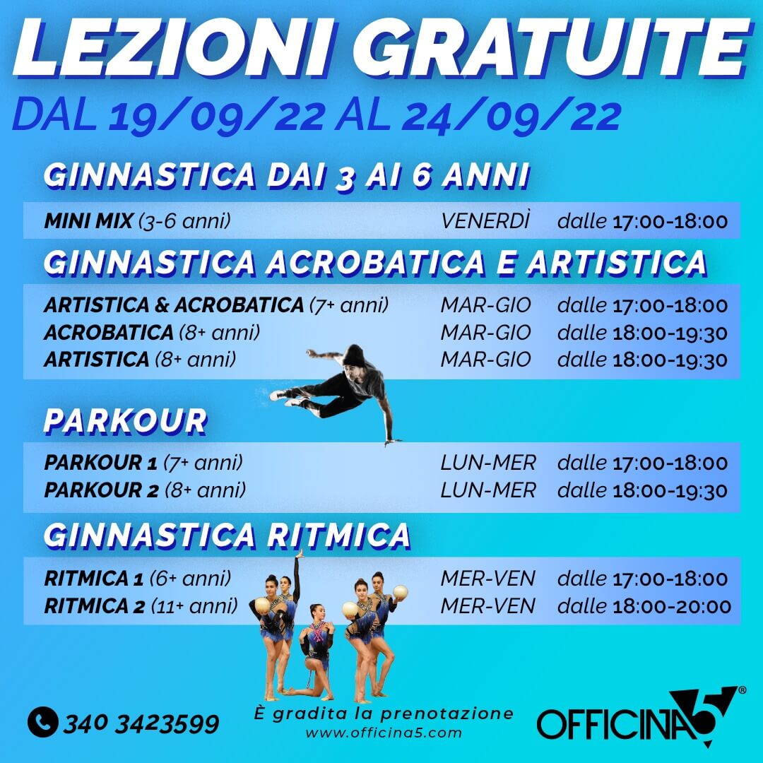 Lezioni gratuite corsi di ginnastica palestra Officina5 ipllis