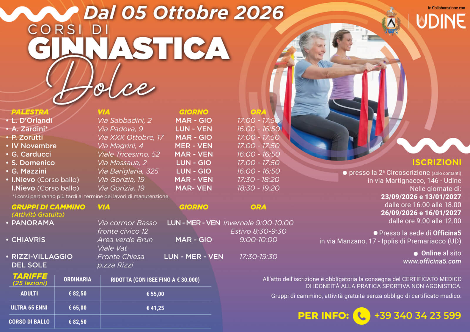 Corsi Ginnastica Dolce Comune di Udine con Officina5